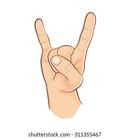 Man hand  isolated on white background. Human gesture. Cool sign. Rock-n-roll sign. Devil sign. 