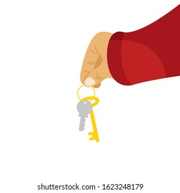 Man hand with keys isolated on white background. Vector illustration