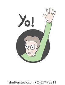 Hombre con la mano arriba y yo mensaje en diseño español