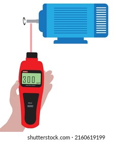 man hand measured speed of motor using tachometer