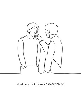 man hand another man's shoulder to comfort    one line drawing vector  concept empathy  emotional support  friendly help  approval  encouragement  motivation