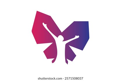 Man hand up on Butterfly concept incorporates the human body. logo vector