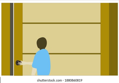 Man hand open door knob or opening the door. illustration
