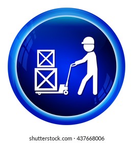 Man With Hand Pallet Jack Lift Sign, Hand Pallet Truck Icon Illustration