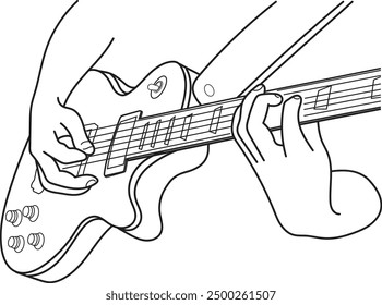 Man hand playing guitar, Hand drawn in thin line style