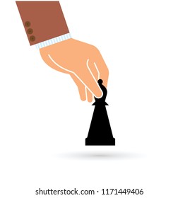 man hand playing with a queen chess. Vector illustration