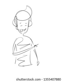 Man hand pointing finger gesture of customer support, Cartoon Hand Drawn Sketch Vector illustration.