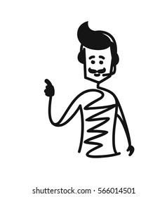 Man hand pointing finger gesture of customer service,  Cartoon Hand Drawn Sketch Vector illustration.