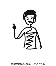 Man hand pointing finger gesture of customer support, Cartoon Hand Drawn Sketch Vector illustration.