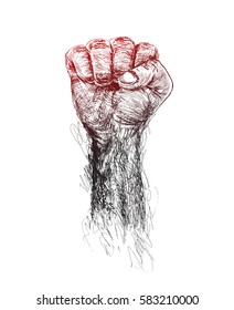 Man hand Power and freedom expression, fist vector drawing