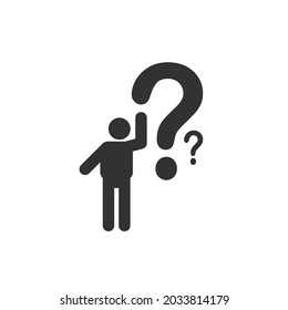 Man hand up with question mask icon. Vector illustration isolated on white background.