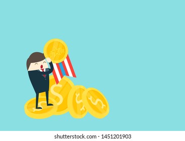 man hand raised, holding gold medal against sky. award and money gold coin victory concept