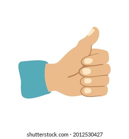 Hand eines Mannes mit einem erhöhten Daumen einzeln auf weißem Hintergrund.