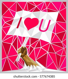 Man Hand Raising  A Valentines I Love You Sign Board