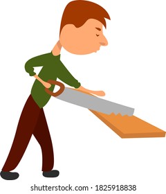 Man with hand saw, illustration, vector on white background
