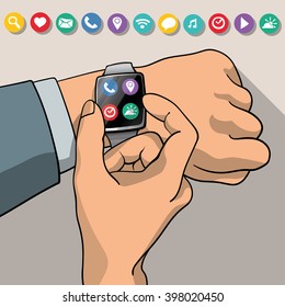 Man hand in Smart Watch , Vector Flat design