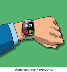 Man hand in Smart Watch , Vector Flat design