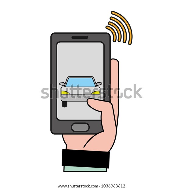 man hand with\
smartphone and wifi\
connection