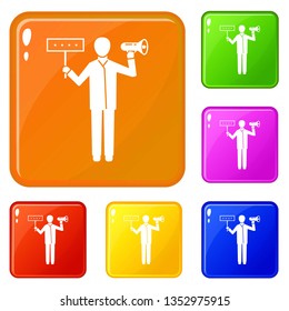 Man hand speaker icons set collection vector 6 color isolated on white background