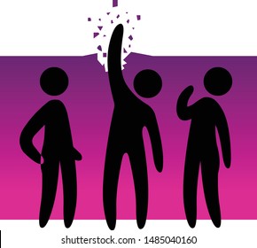 man with hand up taking initiative