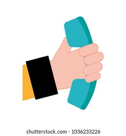 man hand with telephone communication technology
