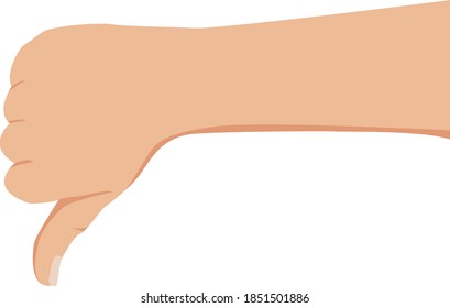 Man hand with thumb down gesture. Signal man hand rejection of a decision, disagreement, gesture thumb down. Vector illustration isolated