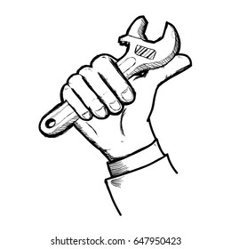 man hand with tool repair hand drawn