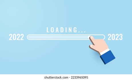 Man hand touching loading bar for countdown to 2023. Loading year 2022 to 2023.Vector illustration. Start concept