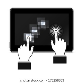 Man hand touching screen on modern digital tablet pc