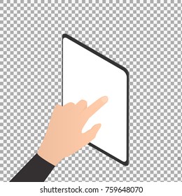 Man hand touching screen on modern digital device. -stock vector