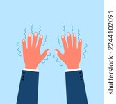 Man hand tremor concept vector illustration. Shivering hands from illness, fear or cold in flat design.