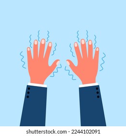 Man hand tremor concept vector illustration. Shivering hands from illness, fear or cold in flat design.