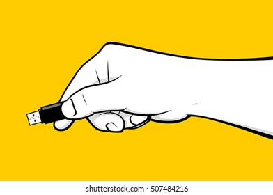 Man hand using flash drive