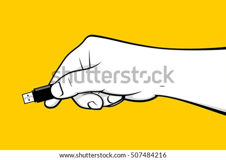 Man hand using flash drive