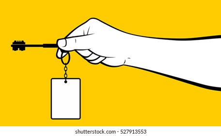 Man hand using key with blank tag