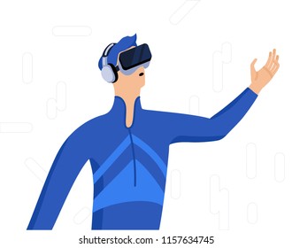 man with a hand up using virtual reality glasses. Vector Illustration