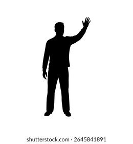 Hombre mano agitando silueta Vector plano diseño de ilustración.