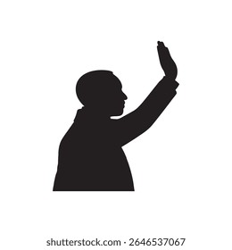 Man hand waving silhouette vector flat illustration design