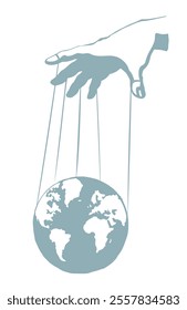 Man hand with a World map. Vector drawing concept