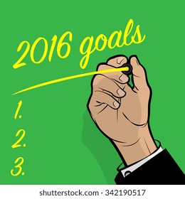 Man Hand writing 2016 Goals, vector illustration