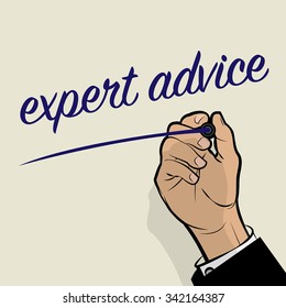 Man Hand writing Expert Advice, vector illustration
