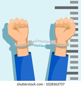 Man in handcuffs. Detention of of the criminal. Stock vector cartoon illustration.