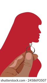 Man handing engagement ring in front of women red shape bady