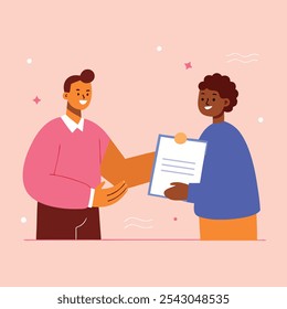 Um homem entregando uma ilustração de vetor de documento