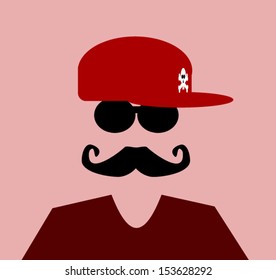 man with handlebar mustache wearing baseball cap sideways