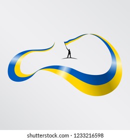 Man handled Ukraine long flag and waving around