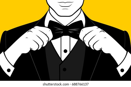 Man Hands Adjusting Bow Tie