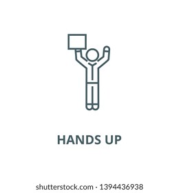 Man with hands up and advertising vector line icon, linear concept, outline sign, symbol