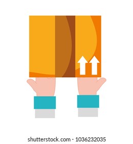 man hands with box package service