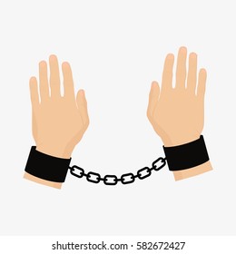 Man hands in chains. Slavery icon. Isolated on white background. Flat vector stock illustration